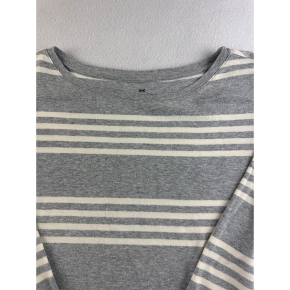Talbots Womens Gray Cream Stripe Boat Neck Long Sleeve Cotton Tunic Top M - Picture 3 of 7